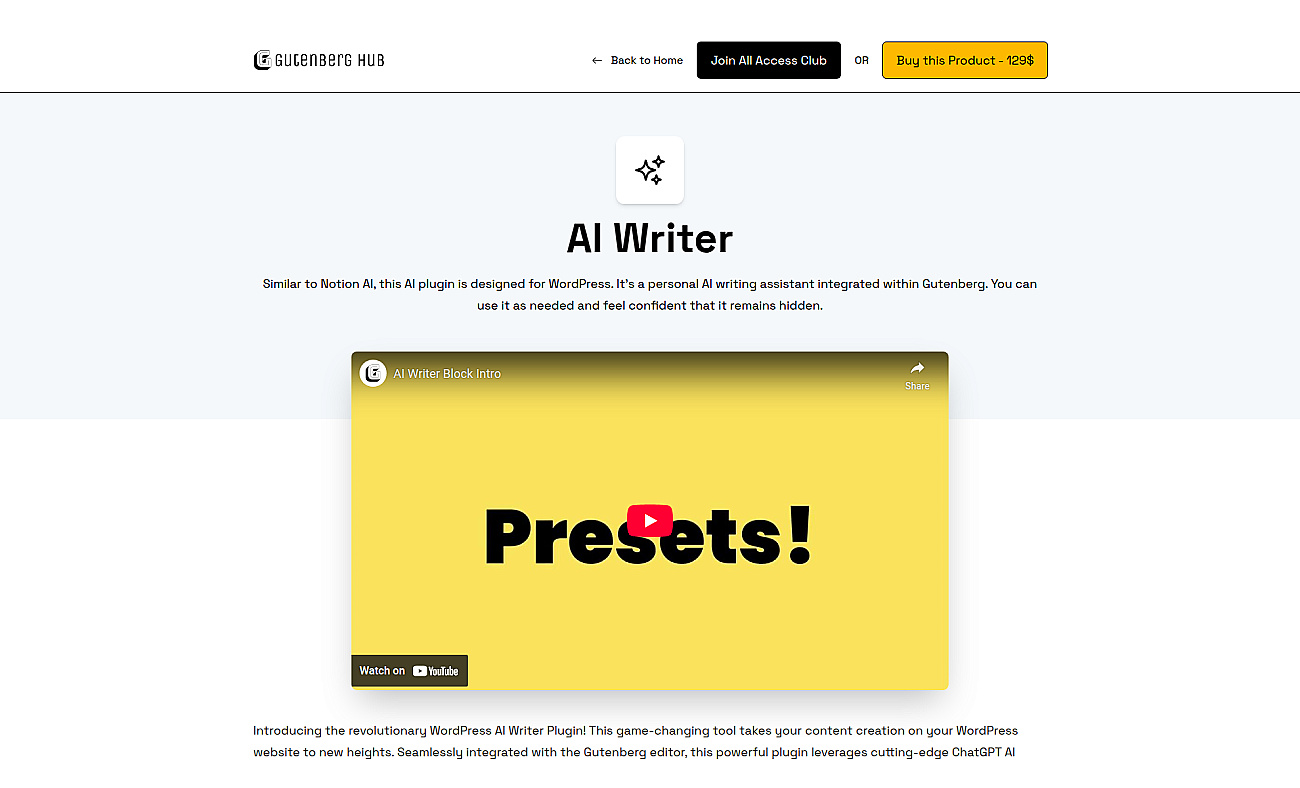 Gutenberg Hub screenshot