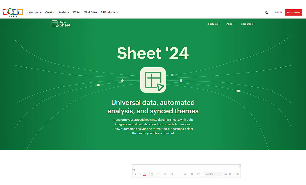 Zoho Sheet screenshot