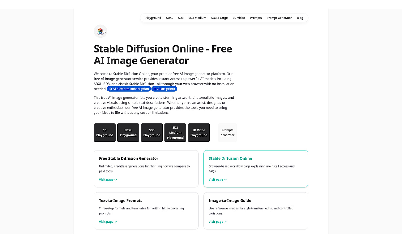 Stable Diffusion Online - Free AI Art Generator screenshot