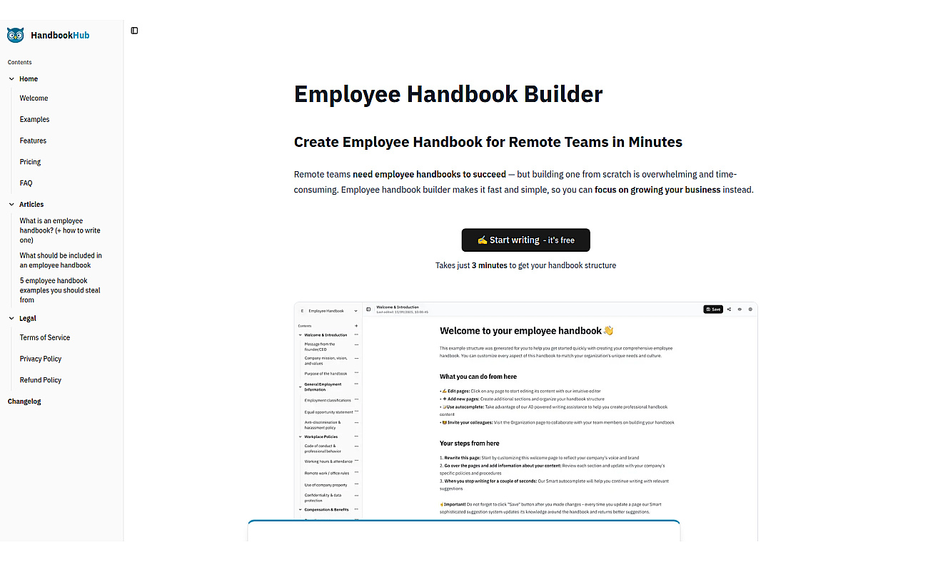 HandbookHub employee handbook builder screenshot