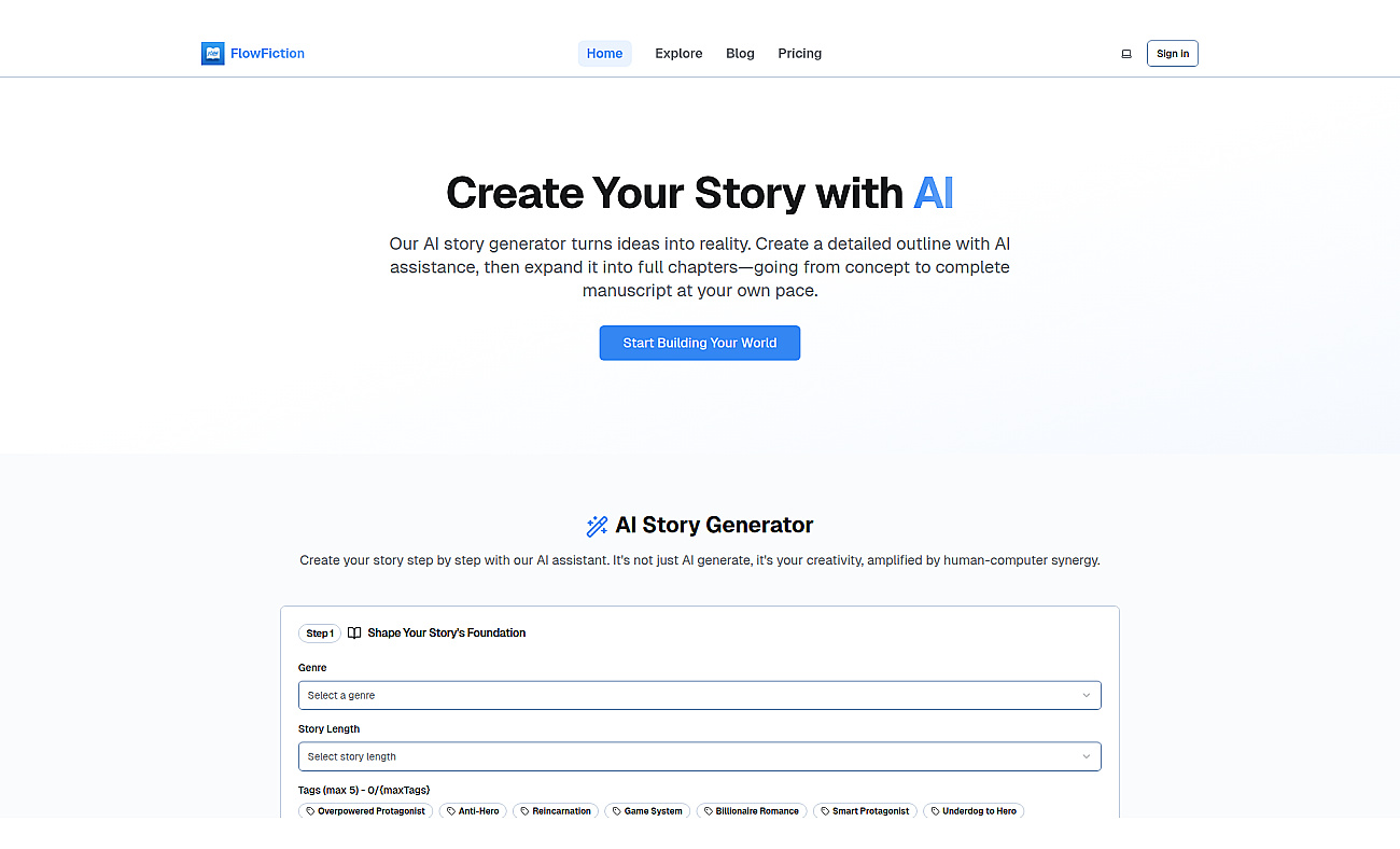 Flow Fiction:AI Story Generator screenshot