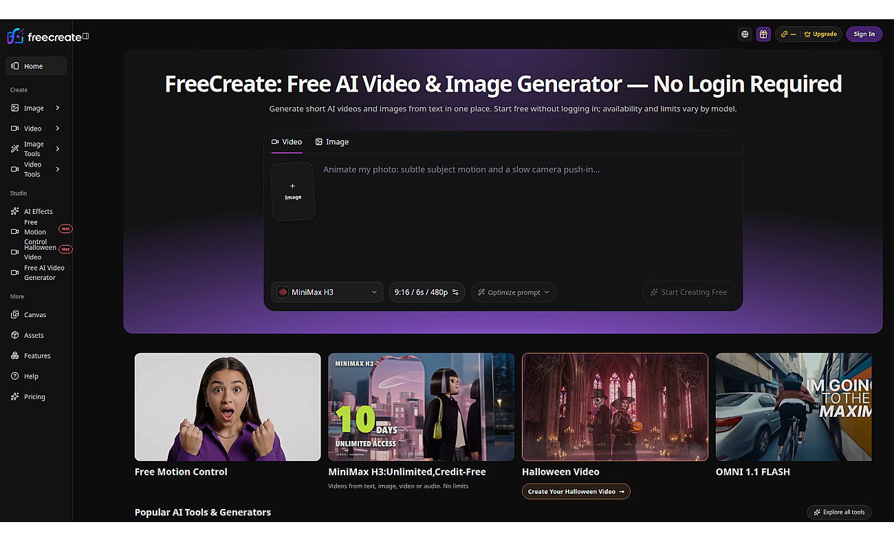 FreeCreate screenshot