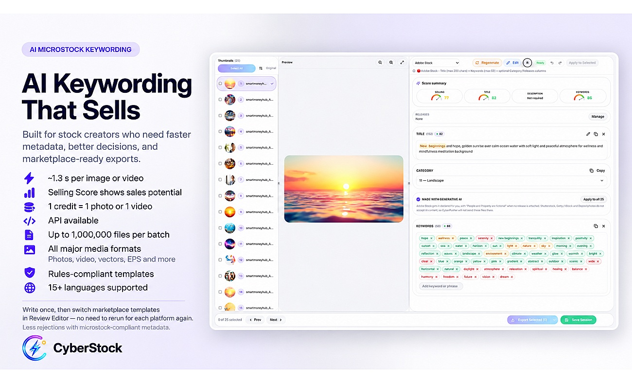 CyberStock - AI Microstock Keywording Tool screenshot